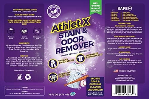 AthletX Amazing Sports Wear Stain & Odor Remover - Grass, Blood & Sweat Stains & Odors - Workout Clothes - Natural Enzymes - USA Made