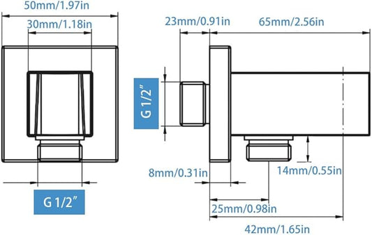 Wall Supply Elbow with Hand Shower Holder, Brass Square G1/2 Shower Hose Connector, Wall Mount Water Outlet for Bathroom Shower, Brushed Nickel