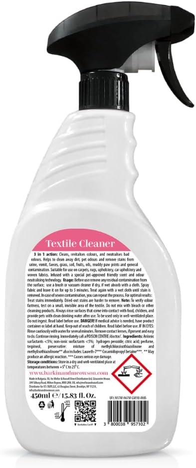 Barkin & Meowson Odor Neutralizing Textile Cleaning Spray 450ml / 15.83 fl.oz - Cleaning Spray for Upholstery, Carpets and Woven Fabrics