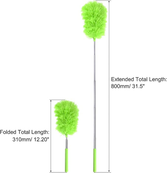MECCANIXITY Microfiber Cleaning Duster, 12 to 31.5 Inch Washable Extendable Brush Flexible Feather Duster for Window Furniture, Green