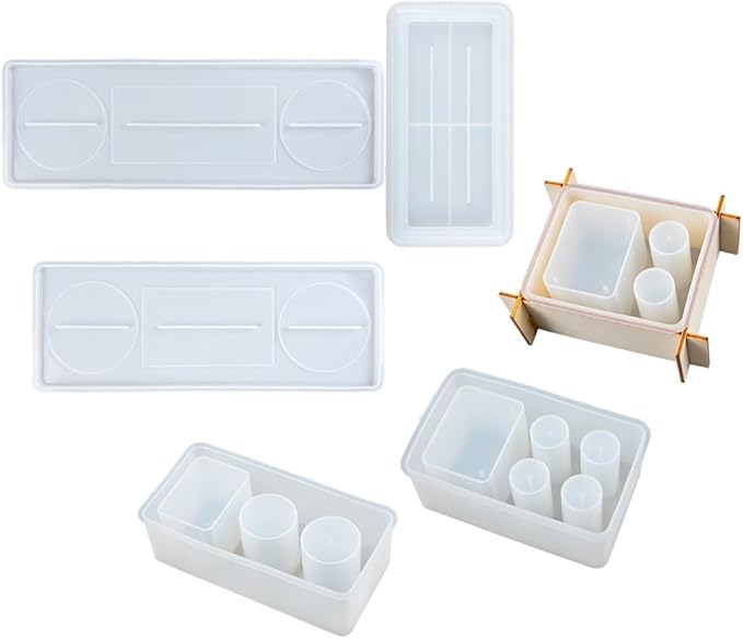 Toothbrush Holder Epoxy Resin Silicone Molds Set for Cement Concrete Polymer Clay Bathroom Storage Organizer Tray 6-Count