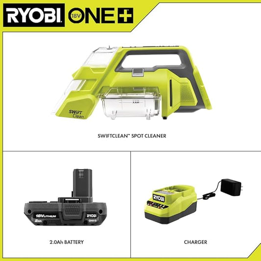 RYOBI ONE+ 18V Cordless SWIFTClean Spot Cleaner Kit with 2.0 Ah Battery and Charger, 7X10