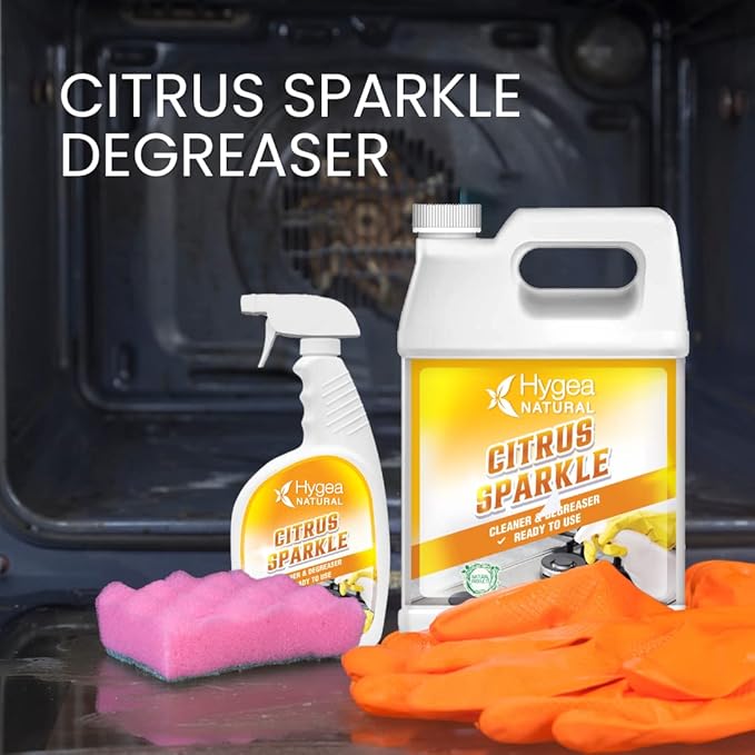 Hygea Natural Citrus Sparkle Chemical-Free Heavy Duty Degreaser & All Purpose Cleaner - Pure Citrus Extracts & Natural D-limonene - Removes Grease, Dirt & Grime (3 Pack of 24 Ounce Spray)