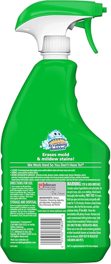 Scrubbing Bubbles Foaming Bleach Bathroom and Shower Cleaner Disinfectant Spray, Helps Erase Mold & Mildew, 32oz