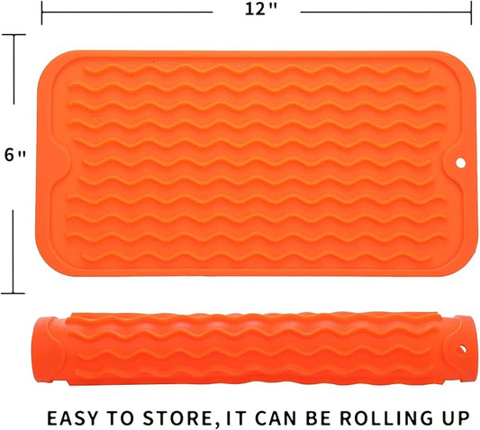 MicoYang Silicone Dish Drying Mat for Multiple Usage,Easy clean,Eco-friendly,Heat-resistant Silicone Mat for Kitchen Counter or Sink,Refrigerator or Drawer Liner Orange S 12 inches x 6 inches
