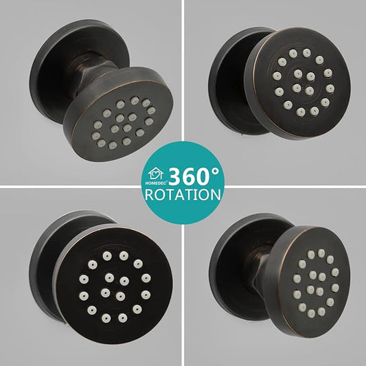 HOMEDEC 2inch Round Brass Showerhead Shower Jet Massage Spa Body Sprays Jets Wall Mount, 6pcs,Oil Rubbed Bronze