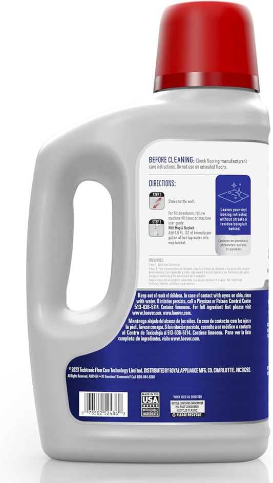 Hoover Luxury Vinyl Hard Floor Solution, Concentrated Cleaning Solution for Hard Floor Machines, 64 oz, AH31454