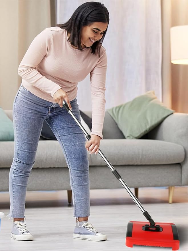 Carpet Floor Sweeper with Horsehair, Manual Carpet Sweeper Cleaner, Non-Electric Carpet Broom Sweeper Efficient Hand Push Carpet Sweeper Rug Roller Brush Push for Cleaning Pet Hair Loose Debris Lint
