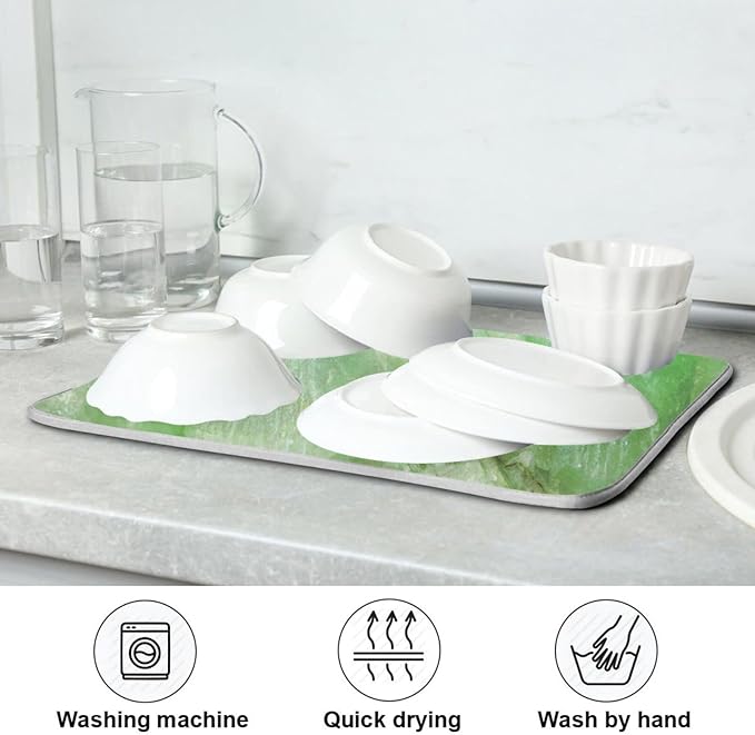 Super Absorbent Dish Drying Mat, Microfiber Fast-Drying Dish Mat, 16" x 18", Kitchen Dish Drying Pad, Green Jade Stone Marble
