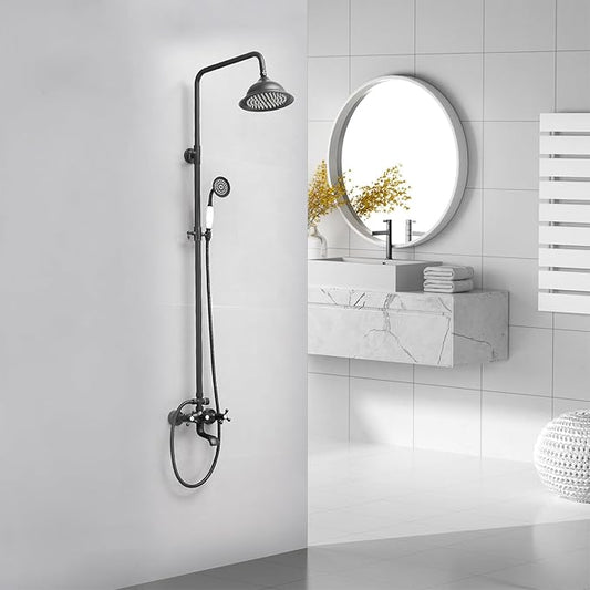 BWE Shower Fixture Matte Black Triple Function with Adjustable Hand Sprayer and Tub Spout High Pressure Rainfall Shower Head Fixture Wall Mount Complete Set