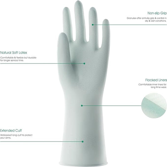 COOLJOB Large Household Rubber Gloves with Cotton Liner & Non-slip Grip, Waterproof Long Lasting Dishwashing Gloves for Kitchen & Bathroom Cleaning, Mint Green, 1 Pair