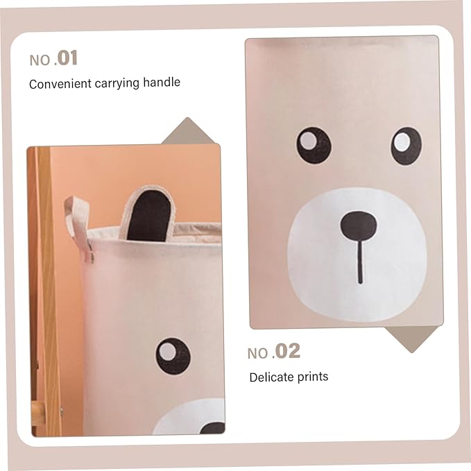 Kids Laundry Basket, Canvas and Linen Round Laundry Basket with Handles, Foldable Large Capacity Organizer for Storing and Children's Toys