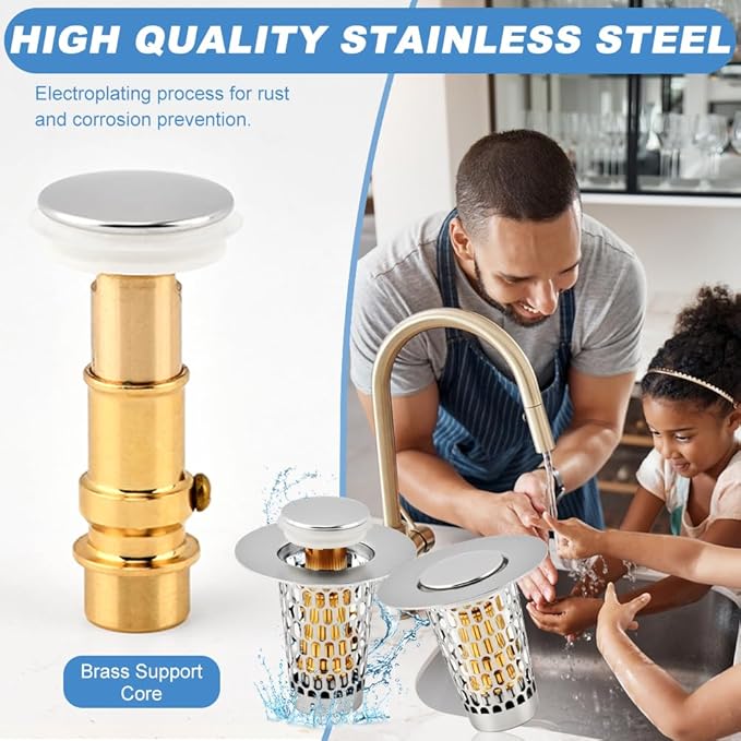2Pack Bathroom Sink Stopper, Universal Drain Filter for Stainless Steel Floor Drain Filter, Universal Bathroom Sink Drains Pop-up Stopper with Filter Basket Hair Strainer(Color:Silver)