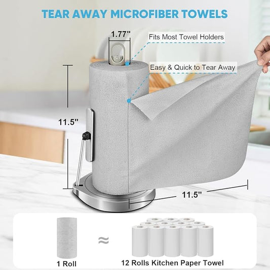 AIDEA Microfiber Cleaning Cloth Roll, 50PK, Paper Towels Reusable Grey Tear Away Towels, Washable Shop Rags, Microfiber Towels for Cars, Lint Free Rags for House, Kitchen, Window,11.5"×11.5"