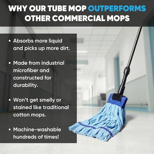 Commercial Mop Head Replacement – 1 Pack Large Green Microfiber Tube Mop (18 oz.) | Industrial Wet Mops | Washable Refill, Reusable, Heavy Duty, Looped End Mopheads | Hardwood, Concrete