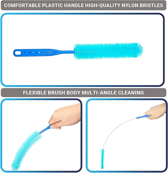 5 Pack Cleaning Brush Set, Bendable Sewer Drain Brush, Long Handle Pipe Cleaner & Straw Brush for Deep Cleaning Kitchen, Bathroom, Sink, Shower and Tub Hair Clogs