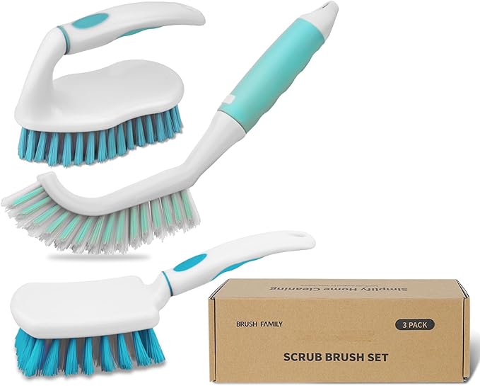 3 Pack Scrub Brush Set, Heavy-Duty Scrub Scrubbing Brushes for Cleaning, Grout Brush with Stiff Bristles Cleaning Brush for Bathroom, Bathtub, Kitchen, Floor, Tub, Tile, Sink