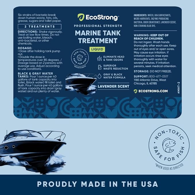 Eco Strong Marine Holding Tank Treatment | Powerful Enzymatic Black Water Digesting Liquid - Eliminates Tank Odor and Breaks Down Waste (10 x 2 Fl Oz)