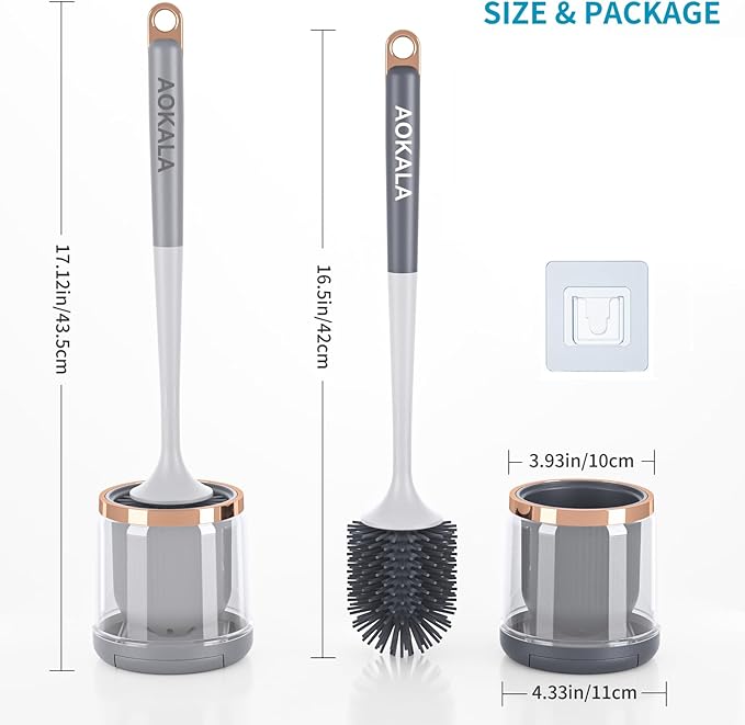 Silicone Toilet Brush and Holder Set, Toilet Bowl Brush with Tweezers Long Handle, Toilet Cleaner Brush for Bathroom Deep Cleaning, Elegant Toilet Scrubber Bathroom Accessories (Dark Gray)