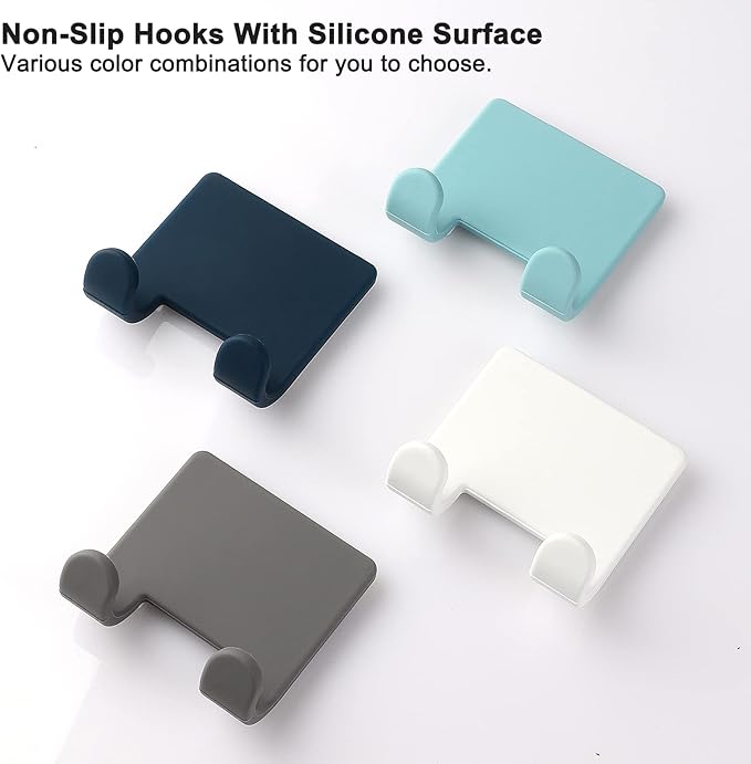 VANZAVANZU Razor Shaver Holder for Shower Wall Adhesive Hooks for Hanging, Bathroom Silicone Waterproof Decorative Shower Hooks Hair Brush Holder for Towel (2 Pack-Navy Blue)