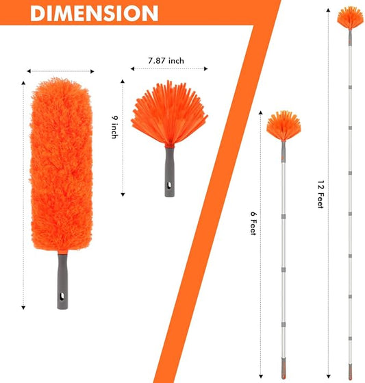 Ceiling Fan Cleaner, Extended Duster with Aluminum Pole, Adjusts 15 to 72 Inch for Cleaning Bookshelves, Window Tops