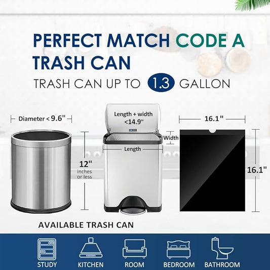 1.3 Gallon 100 Counts Strong Drawstring Trash Bags Garbage Bags by RayPard, 1, 1.2, 1.3 Gal Small Plastic Bags, Trash Can Liners for Home Office Kitchen Bathroom Bedroom, Waste Basket Liners (Black)