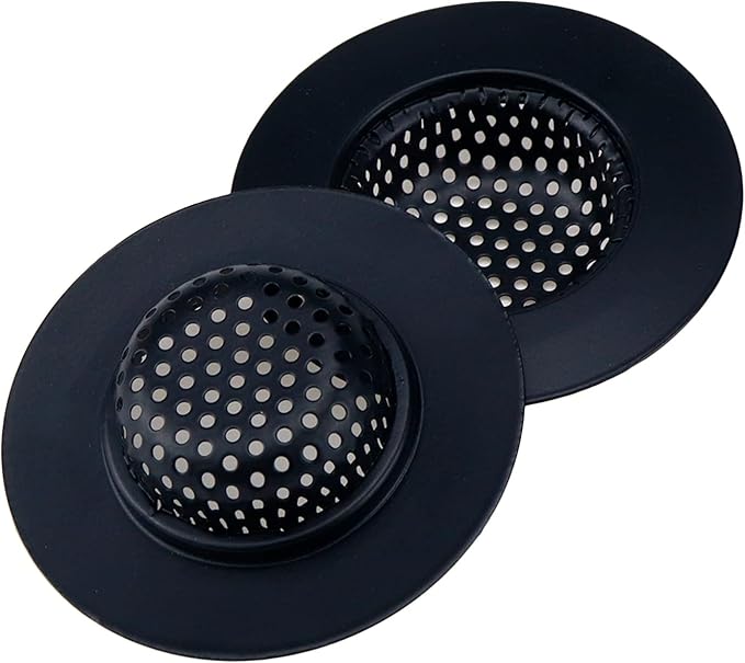 Antrader Kitchen Sink Strainer,3" Top / 1.5" Basket,Stainless Steel Sink Drain Strainer,Black,2 Pack