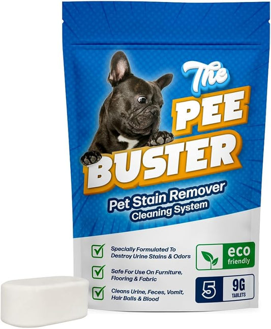 The Pee Buster Pet Stain Remover - Cleaning Spray for Dog and Cat Urine with 5 Cleaning Tablets