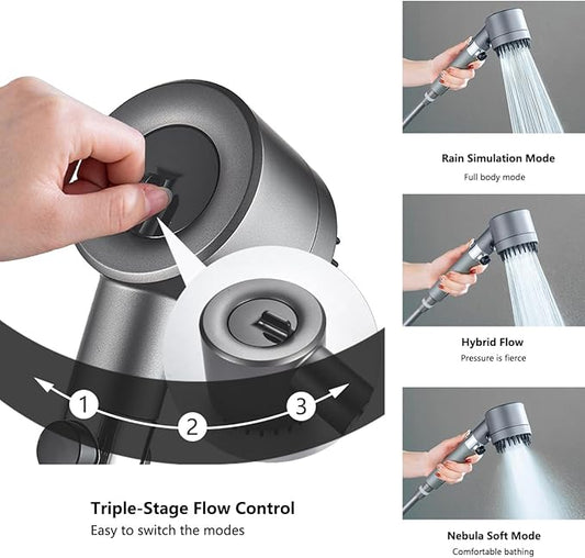 Filtered Shower Head with Handheld, 12 Replacement Filters for Hard Water & Chlorine Removal, 75" High Pressure Anti-Burst Hose, Power Wash for Deep Cleaning & One-Button Pause Switch for Kids & Pets