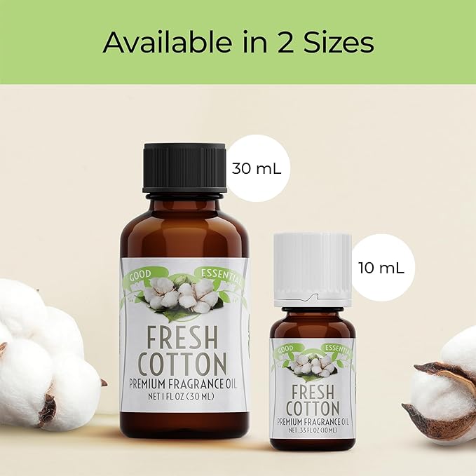 Good Essential - Fresh Cotton Fragrance Oil for Laundry, Dryer Balls, Soap Making, Candle Making, Lotions, Diffuser - 0.33 fl oz