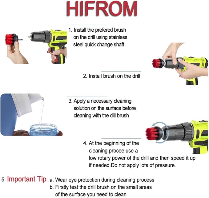 HIFROM Drill Brush - 4 inch Power Drill Attachment Soft Bristle White Quick Change Shaft Scrub Cleaning Brush for Carpet, Upholstery, Leather, Glass (White)