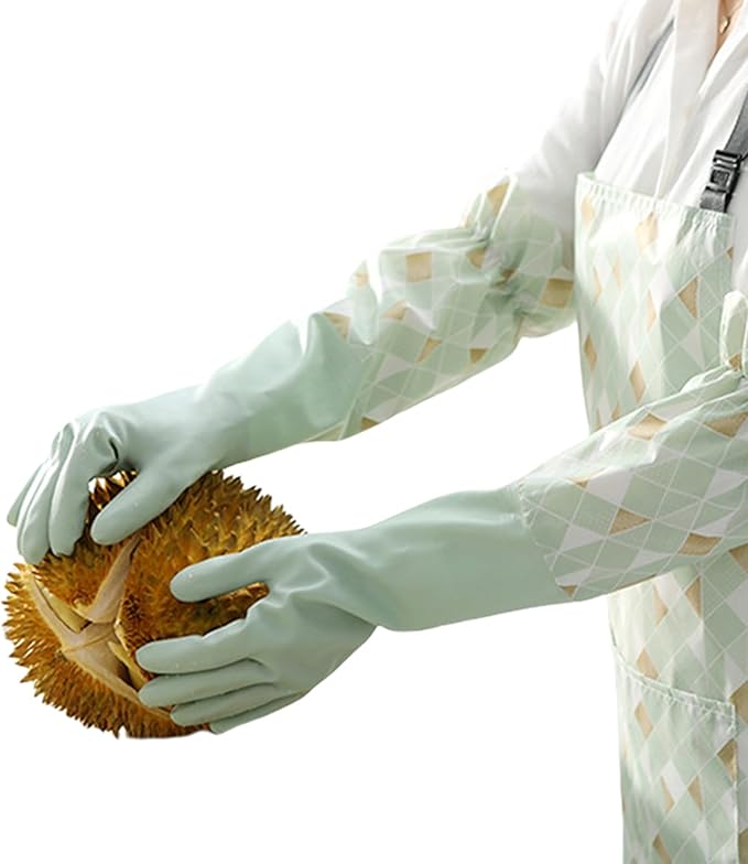 RARITYUS Household Kitchen Cleaning Gloves Waterproof Cotton Lined Dishwashing Non-Slip Long Cuff Gloves