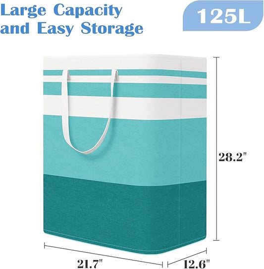 BlissTotes 3-Pack Laundry Basket, Freestanding&Waterproof Laundry Hamper, Collapsible Tall Clothes Hamper with Easy Carry Handles for Clothes, Towels in the Family and Dorm,Gradient Green,125L