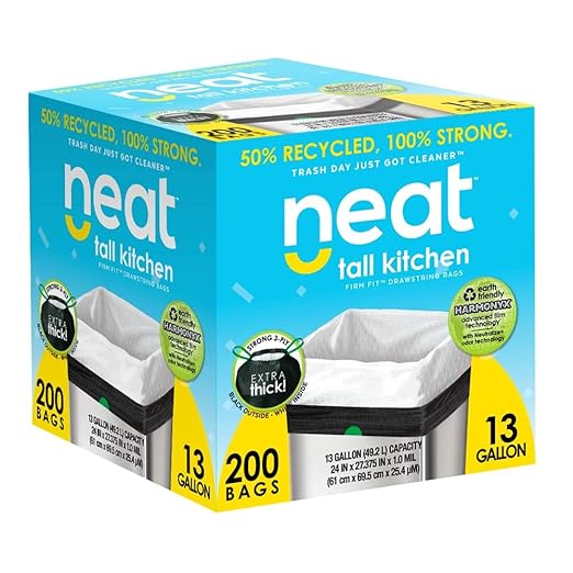 Neat Tall Kitchen 13 Gallon Drawstring Trash Bags - (MEGA 800 Count) - Triple Ply Fortified, Eco-Friendly 50% Recycled Material, Neutralize+ Odor Technology, Reversible Black and White Garbage Bags