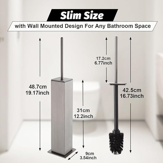 BGL Toilet Brush with Holder Set Brushed Nickel Aluminium Standing for Bathroom Toilet Bowl Cleaner Brush and Holder Set, Square Design