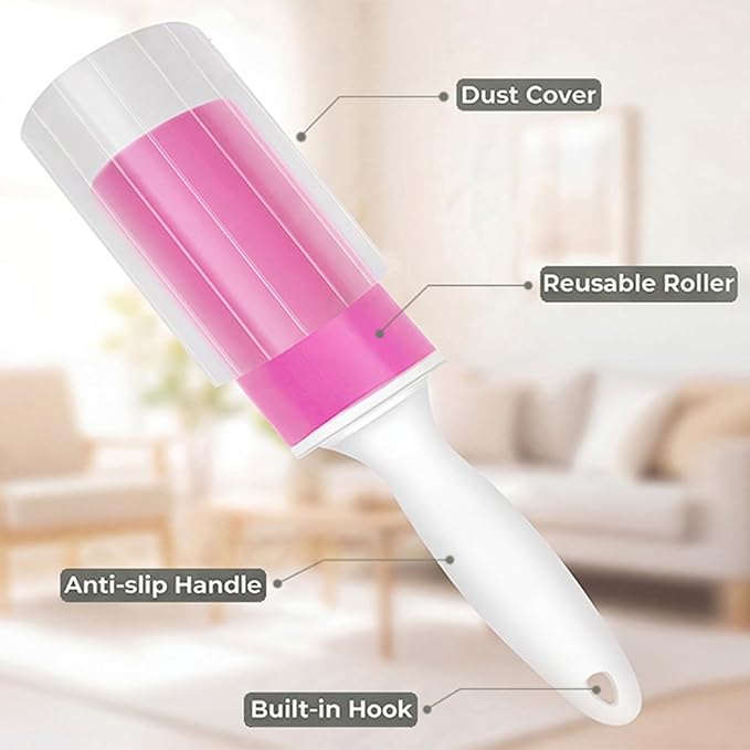 Washable Gel Lint Roller 2 Pack, Reusable Sticky Lint Roller Portable Pet Hair Remover Cleaner for Clothes, Travel, Home, Large with Cover