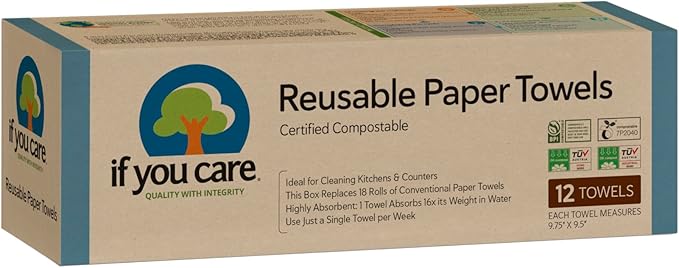 If You Care Reusable Paper Towels– 12 CT Sheets – 100% Natural, Compostable Cleaning Cloths for Kitchen, Bathroom, Home Countertop Surfaces – Extra Absorbent, Eco Friendly