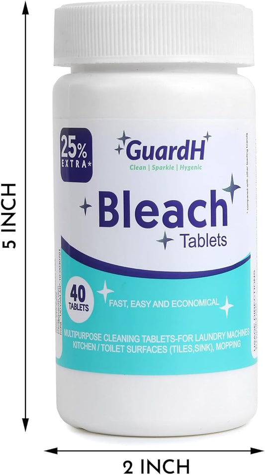 Bleach Tablets 40 Count – Multipurpose Cleaning Tablets for Laundry, Toilet Bowl, Bathroom Tile and Kitchen Surfaces – Liquid Bleach Alternative, Fast Dissolving Formula