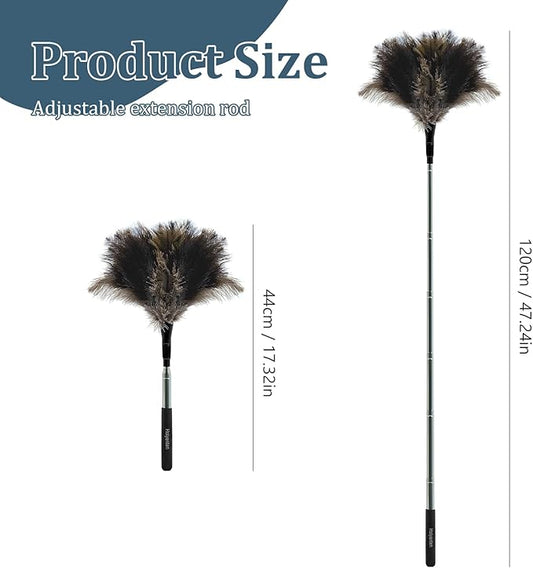 Extendable Feather Duster - 47 inches Fluffy Long Handle Reusable Feather Duster for Cleaning Ceiling Fan,Pendant lamp, High Ceiling, Blinds, Furniture,Ostrich Feather Duster