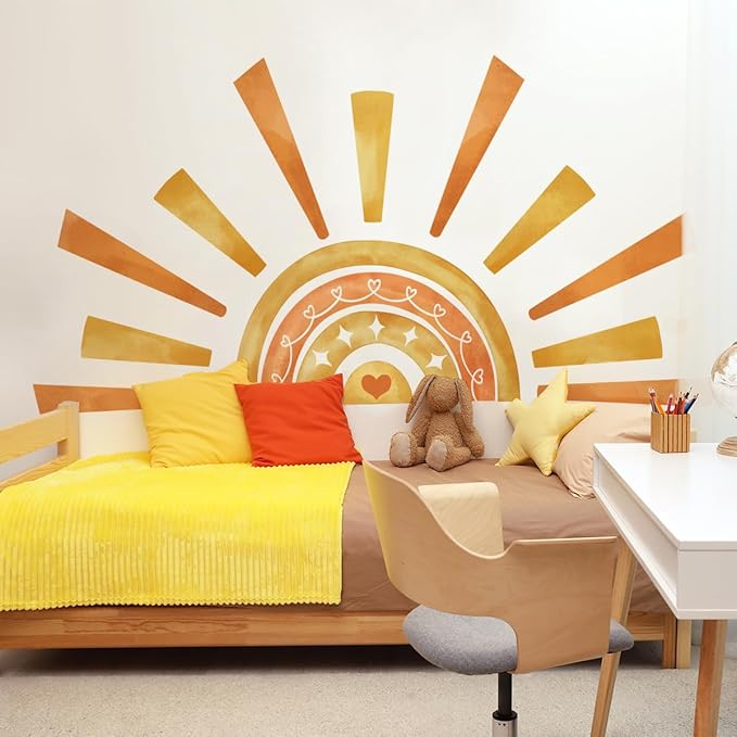 Wall Stickers Decals Kids Peel and Stick Removable for Nursery Kids Bedroom Living Room décor Boys Playroom (Sun Rainbow)