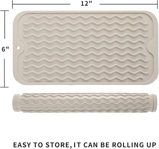 MicoYang Silicone Dish Drying Mat for Multiple Usage,Easy clean,Eco-friendly,Heat-resistant Silicone Mat for Kitchen Counter or Sink,Refrigerator or Drawer Liner Tapioca S 12 inches x 6 inches