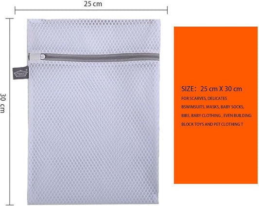 Kimmama Laundry Mesh Wash Bags, Lingerie Bags for Washing Delicates, Mesh Laundry Bags for Washing Machine, White Net, Grey Zipper, 3S