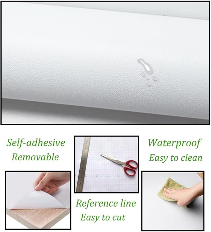 Safiyya 590.5"x17.7" White Peel and Stick Wallpaper White Contact Paper Removable Temporary Self Adhesive Decorative Wallpaper Vinyl Roll for Wall
