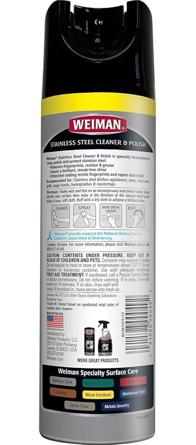 Weiman Stainless Steel Cleaner & Polish Aerosol 17 oz - 6 Pack