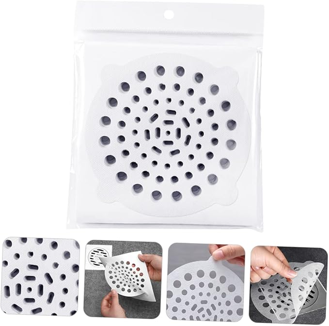 Angoily 20pcs Hair Filtering Stickers for Floor Drain Screens Sink Drain Hair Catcher Decals for Kitchen Bathroom and Laundry Use Non-woven Adhesive