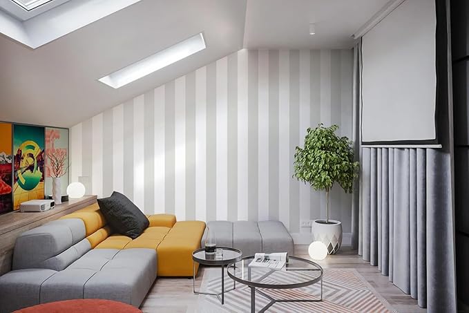 Guvana 17.7"x197" Striped Peel and Stick Wallpaper Grey and White Contact Paper Modern Removable Wallpaper Gray Striped Self-Adhesive Contact Paper for Livingroom Cabinets Decor