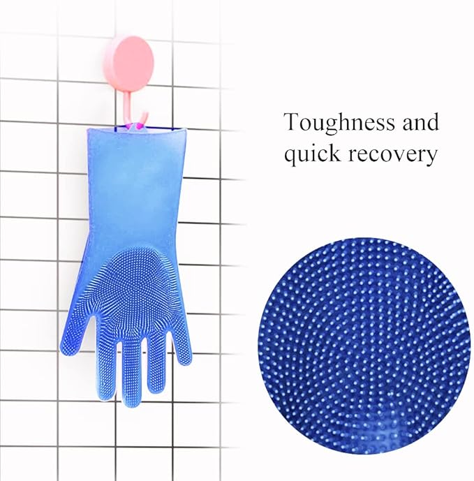 Louis Donné Magic Silicone Dishwashing Gloves with Scrubber - Reusable Rubber Scrubbing Gloves for Kitchen, Household Cleaning, Pet Grooming & Car Washing, Heat Resistant, 1 Pair