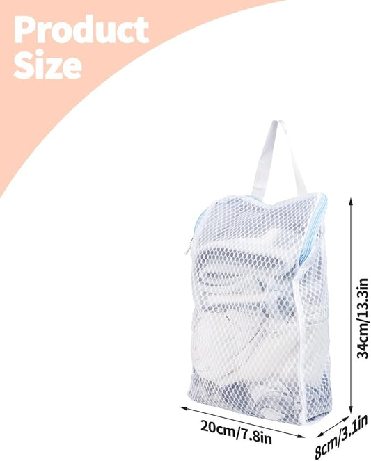 2 PCS Honeycomb Mesh Laundry Bag with Handle, 13.3 x 7.8 Inch Zippered Mesh Laundry Bag, Extra Large Opening, Side Widening, for Washing Socks, Baby Items, Lingerie, Travel Garments (Pink and Blue)