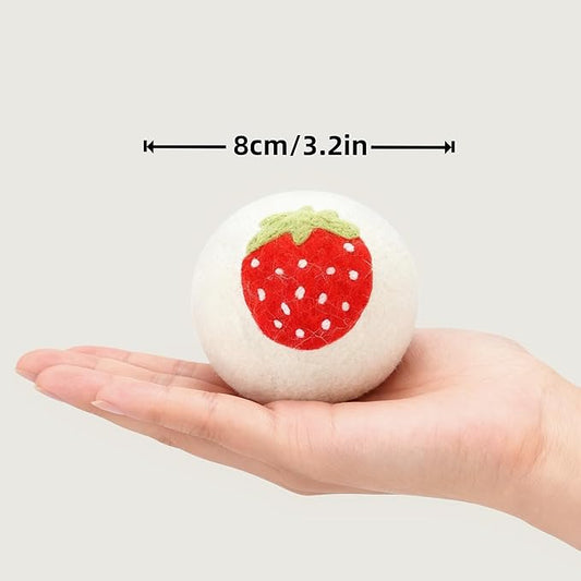 Wool Dryer Balls,New Zealand Wool Laundry Balls for Dryer (Pack of 6, Strawberry Handmade Pattern),Softens Clothes,Naturally Reduces Drying Time and Static Electricity