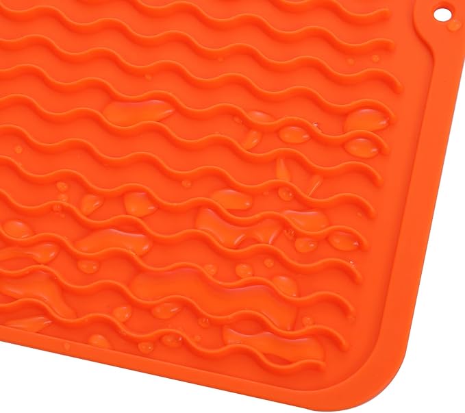 MicoYang Silicone Dish Drying Mat for Multiple Usage,Easy clean,Eco-friendly,Heat-resistant Silicone Mat for Kitchen Counter or Sink,Refrigerator or drawer liner Orange L 16 inches x 12 inches